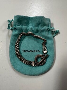 Tiffany & Co. Silver Multi-Strand Toggle Bracelet with Blue Pouch